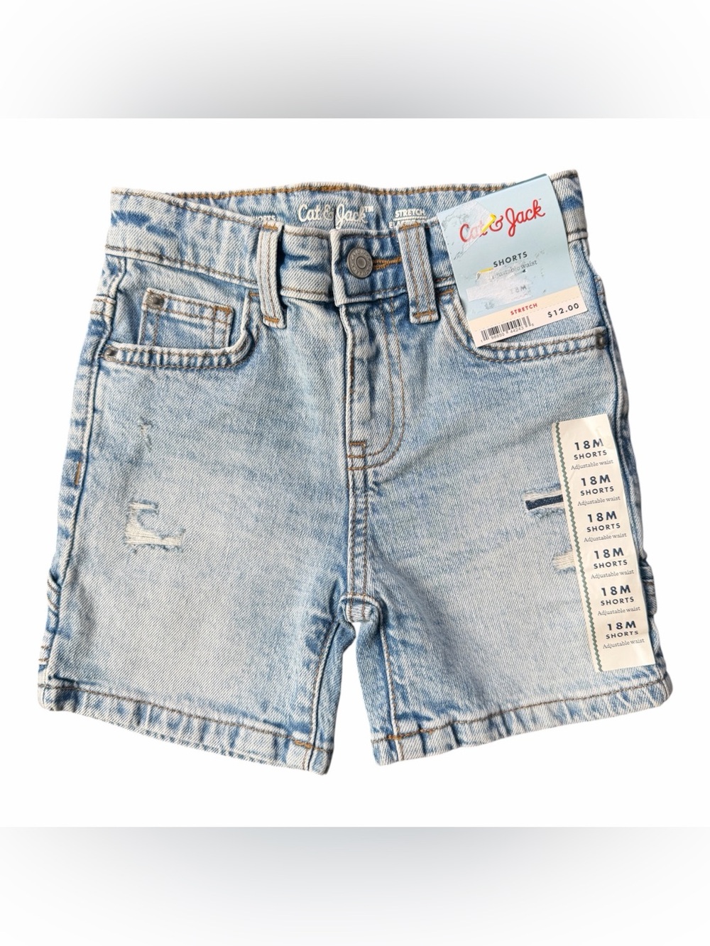 Cat & Jack Boys 18M Light Wash Denim Shorts Adjustable Waist NWT